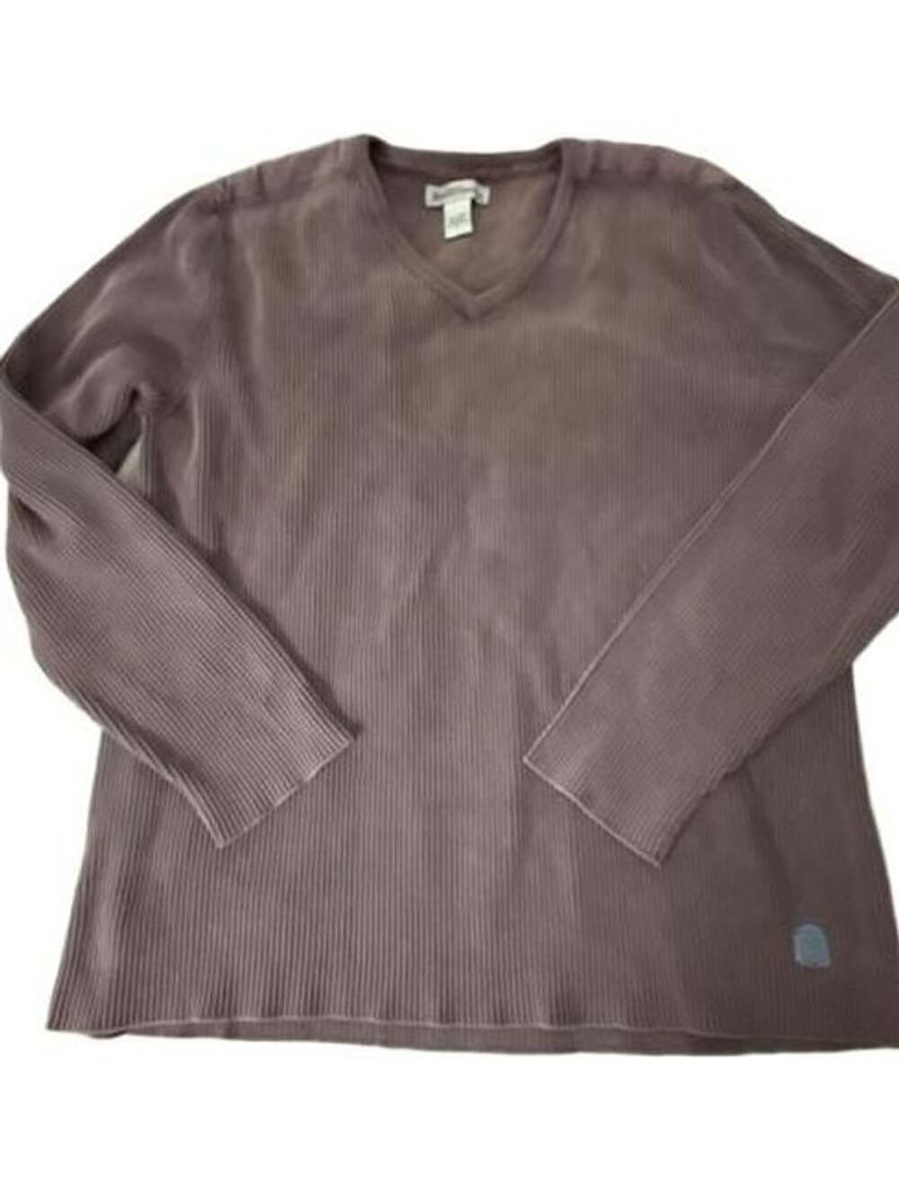 Ruff Hewn Ribbed V-Neck Long Sleeve Cotton Sweater Size L Brown